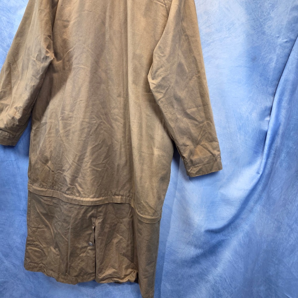 Vintage Marlborough Brown Canvas Duster Coat Leather Collar Red Quilted Liner XL - Picture 10 of 12